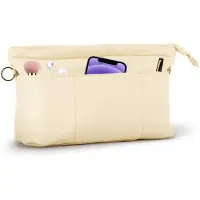 Unyqoos Organisateur de sac en nylon – Insert intérieur pour sacs à main et sacs cabas, imperméable, léger, avec compartiments zippés et à rabat, ainsi que des crochets pour clés, réglable