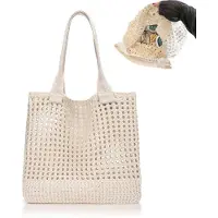 Unyqoos Sac de plage tissé à la main, fabriqué en fil de coton de haute qualité – 41 x 58 cm (L x H), hauteur des anses 22 cm, léger et respirant