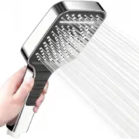 Unyqoos Douche en ABS avec finition chromée, 7 types de jets, 4 boutons, fonction d'arrêt, picots anti-calcaire, économie d'eau jusqu'à 40 %, installation sans outils