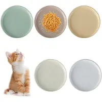 Unyqoos Ensemble de 5 gamelles plates en céramique pour chats, diamètre 15 cm, de couleurs variées (blanc, beige, jaune crème, café, vert clair), sans BPA, pour croquettes et nourriture humide