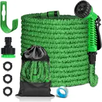 Unyqoos Kit de tuyau d'arrosage flexible – extensible jusqu'à 3 fois, buse de pulvérisation 7-en-1, jusqu'à 10 bars de pression, en polyester/latex, adaptateurs 1/2 et 3/4 de pouce, sac de rangement