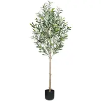 Unyqoos Arbre d'olivier artificiel, 150 cm, vert – Plante décorative très réaliste avec pot en béton, sans entretien, idéale pour la décoration intérieure et de bureau