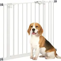 PawHut Barrière de sécurité pour chiens, 74-87 cm, barrière d'escalier pour animaux domestiques, barrière pour chiens avec extension, barrière de sécurité sans perçage, métal, plastique, blanc