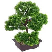 Unyqoos : Bonsai artificiel en pot, 33 cm – Plante de décoration verte en plastique avec du sable véritable, ne nécessitant aucun entretien, idéale pour le bureau et la maison