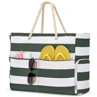 Unyqoos Sac de plage étanche pour femmes, grand sac de piscine de 52 x 33 x 15 cm, en polyester, avec 8 compartiments dont un compartiment séparé pour les chaussures et une fermeture éclair