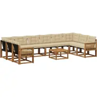 vidaXL Ensemble de canapés d'extérieur avec coussins 11 pièces Nature et Beige