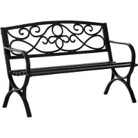 Outsunny Banc de jardin 2 places banquette extšŠrieur terrasse patio dossier inclinšŠ assise š€ lattes accoudoirs confortables ch?ssis acier fonte 128 x 58,5 x 85 cm noir