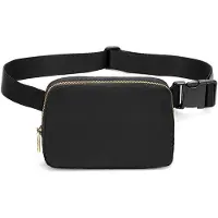Unyqoos Poche de ceinture – banane en nylon imperméable, dimensions 22,5 x 12 x 3 cm, sangle réglable, unie, idéale pour le sport et les voyages, couleur noire