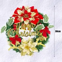 Unyqoos Couronne de Noël artificielle – Couronne décorative pour porte ou pour la maison, avec ruban, baies, branches de sapin et feuilles, réutilisable