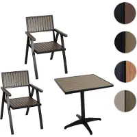 Mendler Lot De 2 Chaises De Jardin + Table De Jardin Hwc-J95, Revêtement Gastro Outdoor, Alu Aspect Bois Noir, Gris