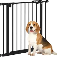 PawHut Barrière de sécurité pour chiens, 74-80 cm, barrière d'escalier pour animaux domestiques, barrière de sécurité sans perçage, métal, plastique, noir