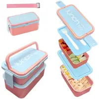 Unyqoos : Boîte à lunch double couche, étanche, d'une capacité de 1,400 ml (900 + 500), avec couverts. Fabriquée en PP sans BPA, elle est adaptée au micro-ondes, au réfrigérateur et au lave-vaisselle