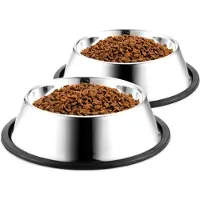 Unyqoos Ensemble de 2 gamelles en acier inoxydable avec base en caoutchouc antidérapante, polies miroir, anti-renversement et lavables au lave-vaisselle – Gamelles pour chats et chiens