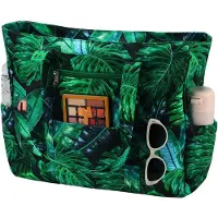 Unyqoos Sac de plage extra large pour femmes, 44 x 14 x 38 cm – résistant à l'eau et au sable, 10 compartiments (4 à l'avant, 2 sur les côtés), poche intérieure zippée, lavable, pliable
