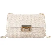 Unyqoos Pochette et sac bandoulière en paille pour femmes, design rayé, bandoulière amovible, léger – idéal pour l'été, les voyages et les vacances