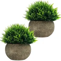 Unyqoos Ensemble de 2 mini-plantes d'intérieur réalistes – Aspect fougère, en plastique PE, pots de décoration gris (en pâte à papier), plante H8 x Ø13,5 cm, pot H5,6 x Ø9,2 cm