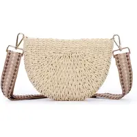 Unyqoos Sac bandoulière tressé demi-rond, fabriqué à la main, avec bandoulières amovibles et réglables (en toile et en chaîne), 9,5 x 2 x 6,3 inch – Idéal pour l'été et la plage