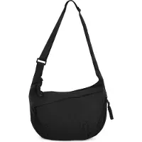 Unyqoos Sac bandoulière en forme de demi-lune – Sac en polyester, dimensions 35 x 9 x 22 cm, poids 180 g, bandoulière réglable, compartiment pour tablette, noir et blanc