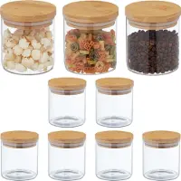 Relaxdays Bocaux de conservation avec couvercle en bambou, lot de 9, petits bocaux en verre, 500 ml, hermétiques, transparents/naturels
