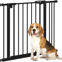 PawHut Barrière de sécurité pour chiens, 74-87 cm, barrière d'escalier pour animaux domestiques, barrière pour chiens avec extension, barrière de sécurité sans perçage, métal, plastique, noire