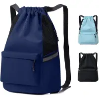 Unyqoos Sac à dos de sport étanche, 45 x 30 x 15 cm – Sac de sport polyvalent avec cordon de serrage, bandes réfléchissantes, bretelles larges et réglables, en Oxford, noir/gris/bleu clair