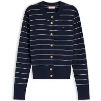 Tommy Hilfiger Cardigan 'Logo Gold-tone Button' bleu marine / blanc