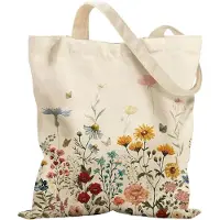 Unyqoos Sac cabas en toile, avec motif floral en relief 3D, toile résistante, fermeture magnétique, poche intérieure zippée et double anse
