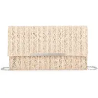 Unyqoos Pochette en paille tressée pour femmes, dimensions 27x16x1 cm, avec bandoulière de 120 cm – élégant sac à main pour l'été, la plage, les mariages et les soirées