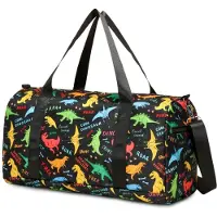 Unyqoos Sac de voyage et de sport pour enfants avec motif dinosaure, en nylon résistant et déperlant, poids : 280 g, compartiment humide, poches latérales, bandoulière amovible