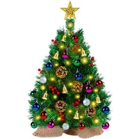 Unyqoos : Mini-sapin de Noël artificiel de 60 cm avec 50 décorations à réaliser soi-même, compact, idéal pour les tables et les bureaux, facile à assembler, de haute qualité et réutilisable