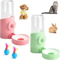 Unyqoos Ensemble de bouteilles d'eau automatiques pour animaux de compagnie – 2 bouteilles de 500 ml, plastique neutre en odeur, résistant à la chaleur jusqu'à 100°C, vert/rose