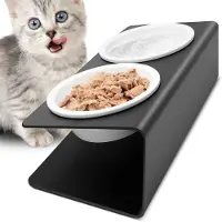 Unyqoos : Gamelle surélevée ergonomique avec des bols en céramique épais et une structure en métal avec revêtement en poudre, dimensions 13 x 4,5 cm – pour chiens et chats