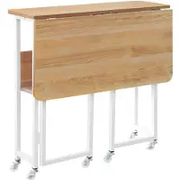 Unyqoos Bureau pliable en bois, gain de place, avec roulettes et étagère – surface résistante à l'eau et aux rayures, idéal pour le télétravail et les petits espaces