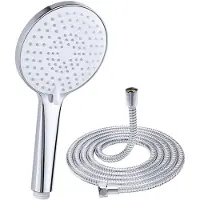 Unyqoos Douche de main ronde, diamètre 120 mm – 3 types de jets (pluie, massage, jet puissant), en ABS chromé, avec buses en silicone, économie d'eau, pression d'eau élevée