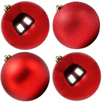 Unyqoos : Lot de 4 boules de Noël XXL résistantes aux intempéries, diamètre 15 cm, en plastique, de couleur rouge, incassables, avec différentes finitions, idéales pour le jardin et la terrasse