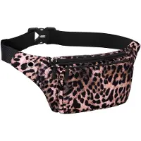 Unyqoos Poche de ceinture étanche en polyester – réglable jusqu'à 102 cm, 2 compartiments (17x13 cm, 17x11 cm), ouverture pour écouteurs, motif léopard