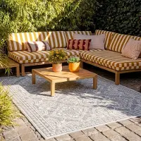 FRAAI Tapis d'extérieur - Summer Oriental Gris Clair | 200x290 cm | Rectangulaire | Tissage plat