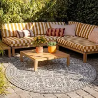 FRAAI Tapis d'extérieur rond - Summer Oriental Gris | Ø 200 cm | Rond | Tissage plat