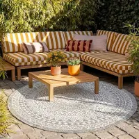 FRAAI Tapis d'extérieur rond - Summer Azteca Gris Clair | Ø 180 cm | Rond | Tissage plat
