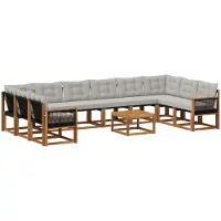 vidaXL Ensemble de canapés d'extérieur avec coussins, 11 pièces, couleur naturelle et gris clair
