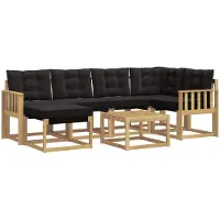 vidaXL Ensemble de canapés d'extérieur avec coussins, 7 pièces, blanc et noir