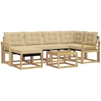 vidaXL Ensemble de salon de jardin 7 pièces, blanc et beige