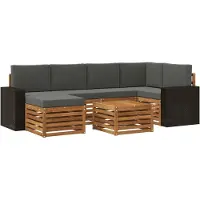 vidaXL Ensemble de salon de jardin , 7 pièces, en polyester, couleurs : naturel et anthracite