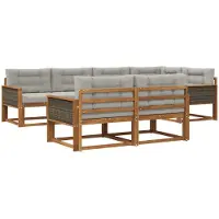vidaXL Ensemble de canapés d'extérieur avec coussins, 7 pièces, couleur naturelle et gris clair