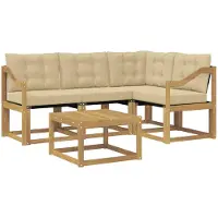 vidaXL Ensemble de salon de jardin 5 pièces, blanc et beige