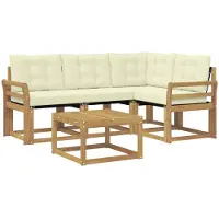 vidaXL Ensemble de canapés d'extérieur avec coussins, 5 pièces, blanc et crème