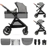 Kinderkraft Poussette 2-en-1 ESME jusqu'à 25 kg, système de voyage avec adaptateurs, grandes roues en TPE à suspension, livrée avec tous les accessoires, pliable et compacte, gris