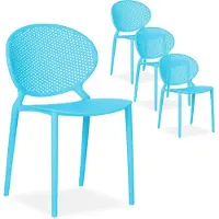 Homestyle4u Chaise de jardin Moderne Lot de 4 Bleu Chaises design Plastique Chaises exterieur Chaises empilable Chaise de cuisine