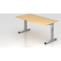 Hjh OFFICE PRO VOS16/3/S Bureau à piétement en C - 160 x 65-85 x 80 cm, hauteur réglable, érable/argenté