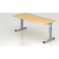 Hjh OFFICE PRO VOS19/3/S Bureau à piétement en C - 180 x 65-85 x 80 cm, hauteur réglable, érable/argenté